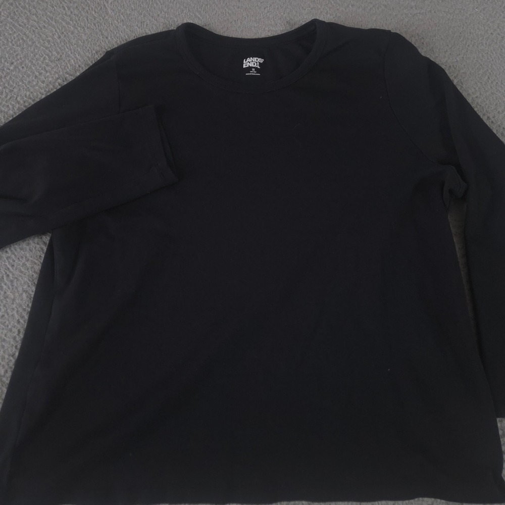 Lands' End Top Womens 1X Black Cotton Rib Long‎ Sleeve Shaped Crew Neck